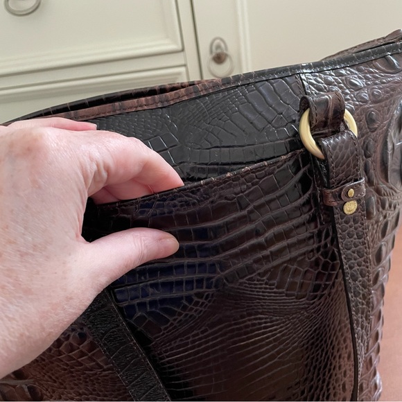 Brahmin EUC leather shoulder tote bag in brown and black with gold tone hardware - Picture 6 of 16